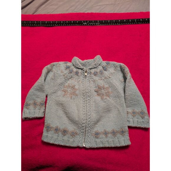 Vintage Baby GAP 2XL 2T Blue Wool Blend Knit Zip Sweater Fair Isle Snowflake - Picture 2 of 5